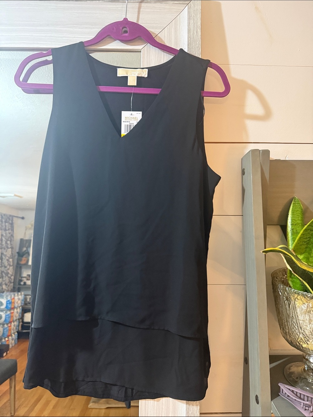 Michael Kors Black Layered V-Neck Sleeveless Top